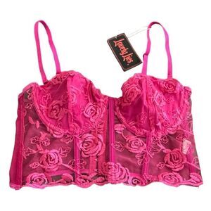 Lovely Lies Hot Pink Corset Bra w/ Stays L NWT